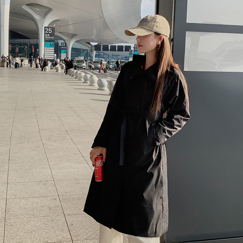 欧货黑色中长款冲锋衣女款2025新款宽松加棉休闲风衣棉服风衣外套