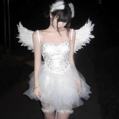 万圣节cosplay服装纯欲天使制服纯欲御姐抹胸刺绣套装白天鹅cos服