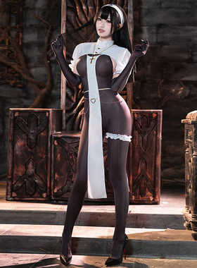爱的救赎~修女cos服性感紧身连体衣纯欲风制服套装暗黑万圣节服装