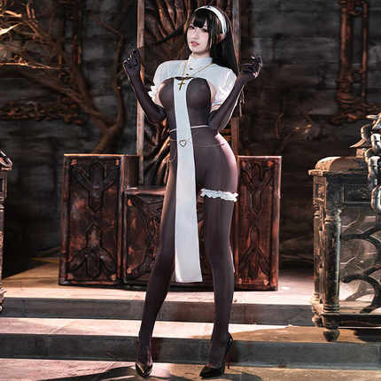 爱的救赎~修女cos服性感紧身连体衣纯欲风制服套装暗黑万圣节服装