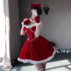 红色连衣裙女秋季新款高级感气质年会圣诞节战袍蓬蓬裙公主裙子