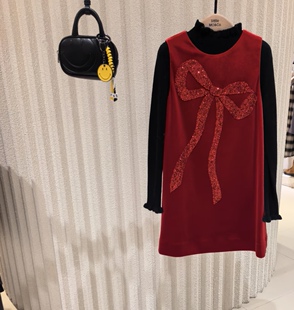 little moco专柜童装25年冬款女童丝绒背心连衣裙KBE4DRSK01
