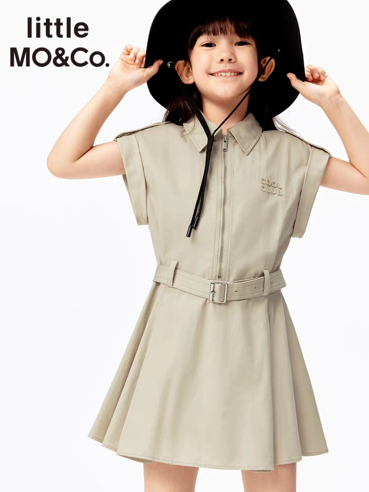little moco童装2025夏季女童100%棉甜酷工装风连衣裙 KBE2DRS020