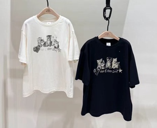 little moco专柜正品25夏款男女童猫咪短袖T恤KBE2TEE005