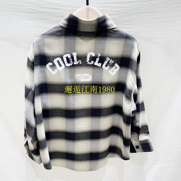 little moco专柜正品25年秋男女童格纹印花长袖衬衫KBE3SHT006