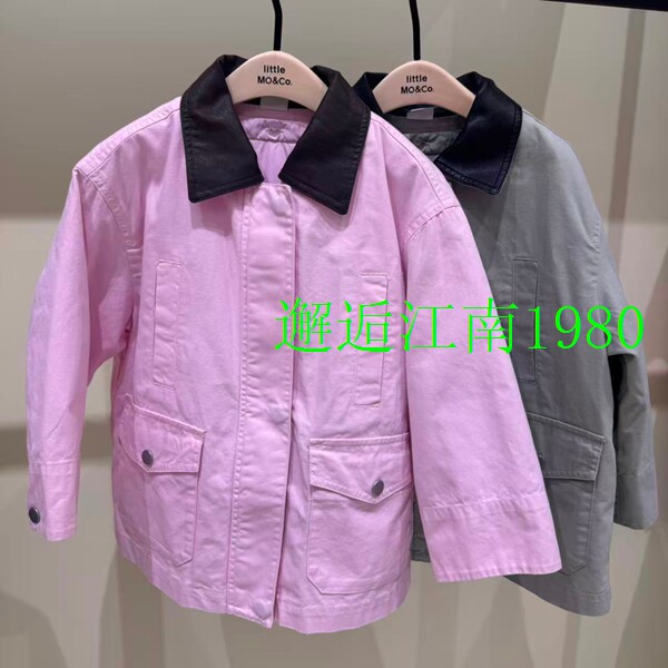 little moco专柜正品26年春款男女童拼接翻领棉服外套KBF1QJK016