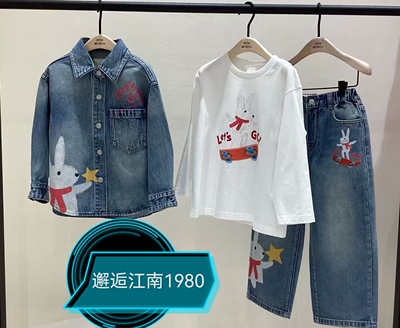 little moco专柜正品26年春男女童印花休闲牛仔衬衫KBF1SHTT01