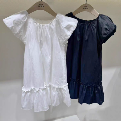 little moco专柜正品25年夏女童原纱防晒泡泡袖连衣裙KBE2DRS021