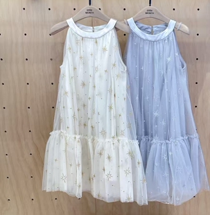 little moco童装25夏新款女童无袖挂脖露肩网纱连衣裙KBE2DRS009