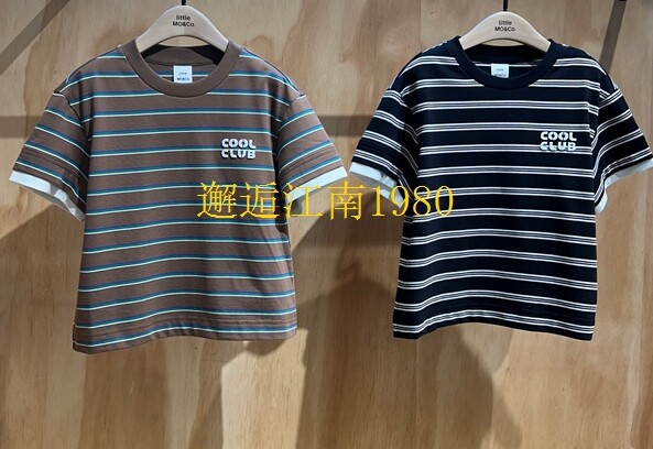 little moco 25年秋款男女童条纹休闲半袖儿童短袖T恤 KBE3TEE028