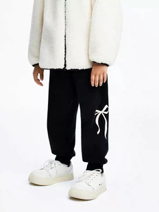 小moco专柜正品24年冬女童蝴蝶结加绒休闲卫裤子 KBD4PATT04