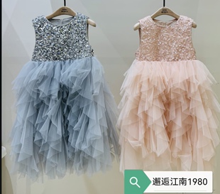 little moco专柜正品26年春款女童网纱珠片绣连衣裙KBF1DRS005