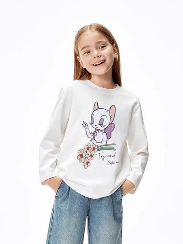 little moco专柜正品25年秋女童印花圆领长袖T恤KBE3TEE022