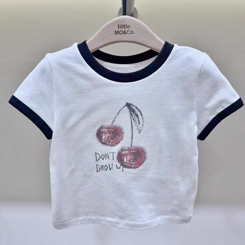 little moco专柜正品25年夏女童短款亲子装圆领短袖T恤KBE2TEE001