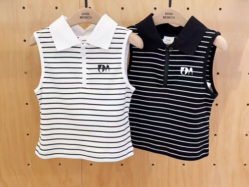 little moco专柜正品25年夏女童条纹无袖背心翻领上衣KBE2TOP018