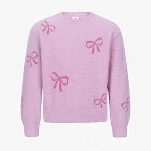 小moco专柜正品24年冬女童蝴蝶结柔软羽毛纱毛衣 KBD4SWTT07