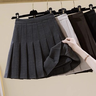 毛呢半身裙女秋冬新款 高腰显瘦减龄学院风百褶裙冬裙加厚a字短裙