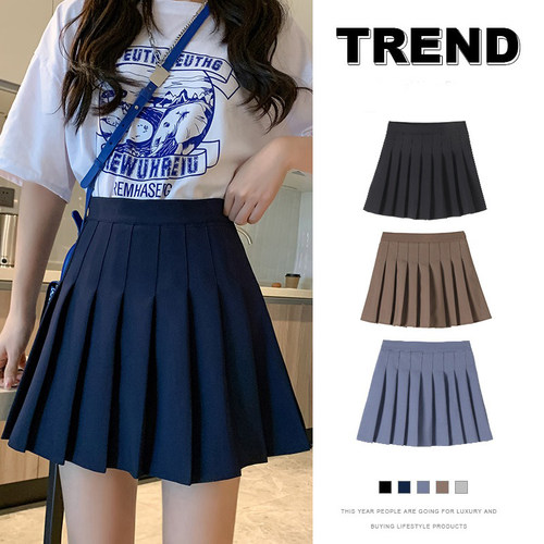 藏青色百褶裙女春秋季高腰短裙