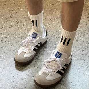 联名硅胶标复古三条杠男女袜子搭配拖鞋洞洞鞋运动FG美式街头长袜