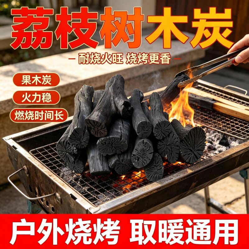 烧烤炭荔枝木炭碳果木炭碳块原木炭烧烤炉家用无烟烤火取暖火锅商