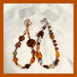 海盐琥珀 手工自制手机链捷克琉璃串珠美拉德秋冬ccd链