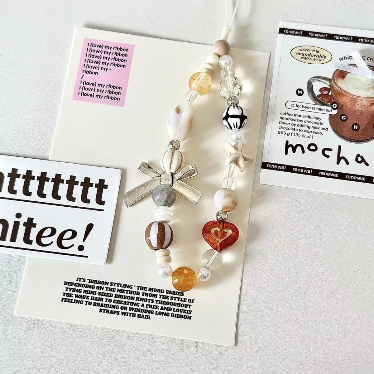 camellia-燕麦拿铁原创自制短款手机链复古简约手机链ccd相机挂件