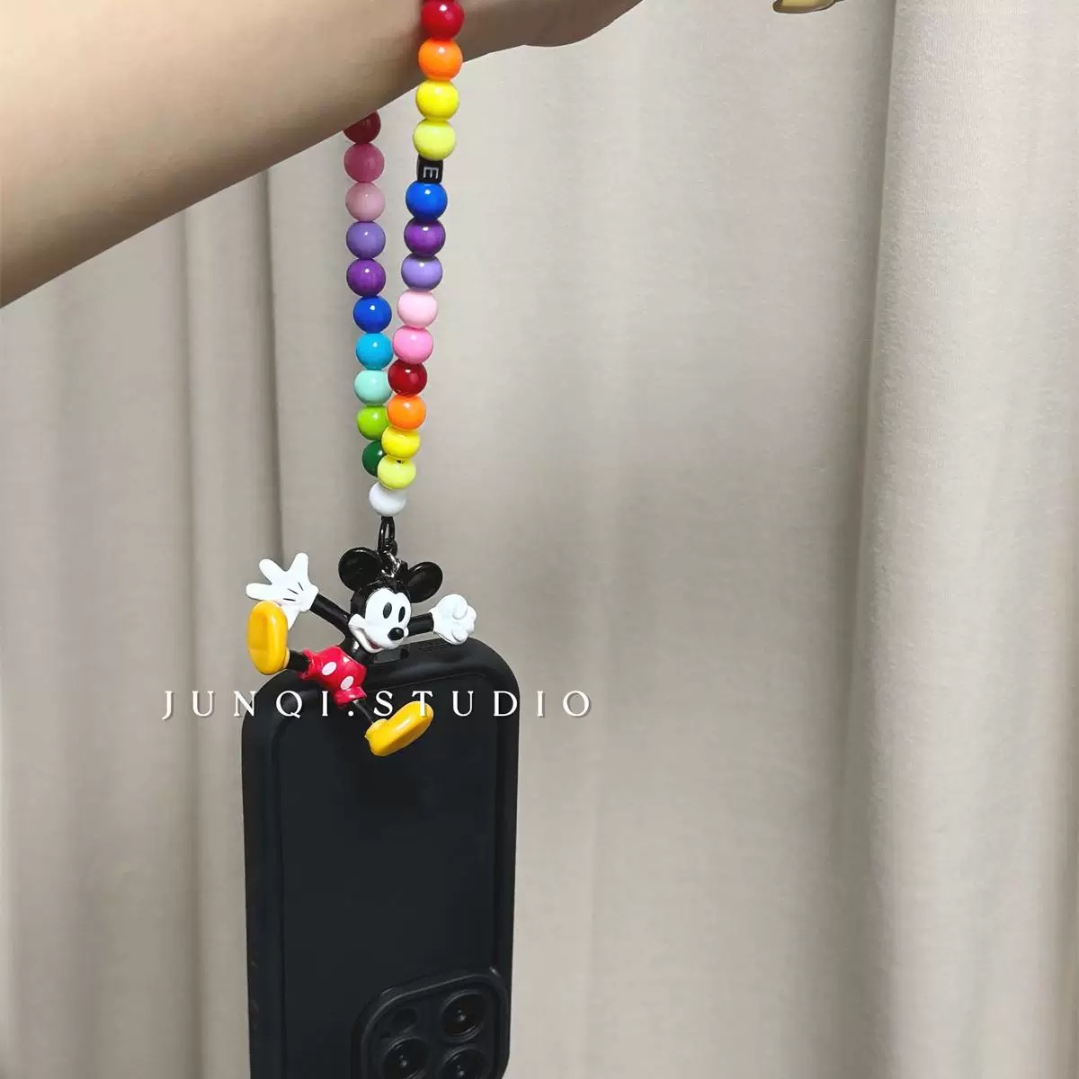 串珠挂绳卡通米奇公仔吊坠手机链手腕短款挂件结实耐用防摔挂饰