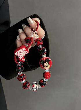 自制原创重工手机链ins卡通小熊米奇手工串珠包挂件ccd挂饰钥匙扣