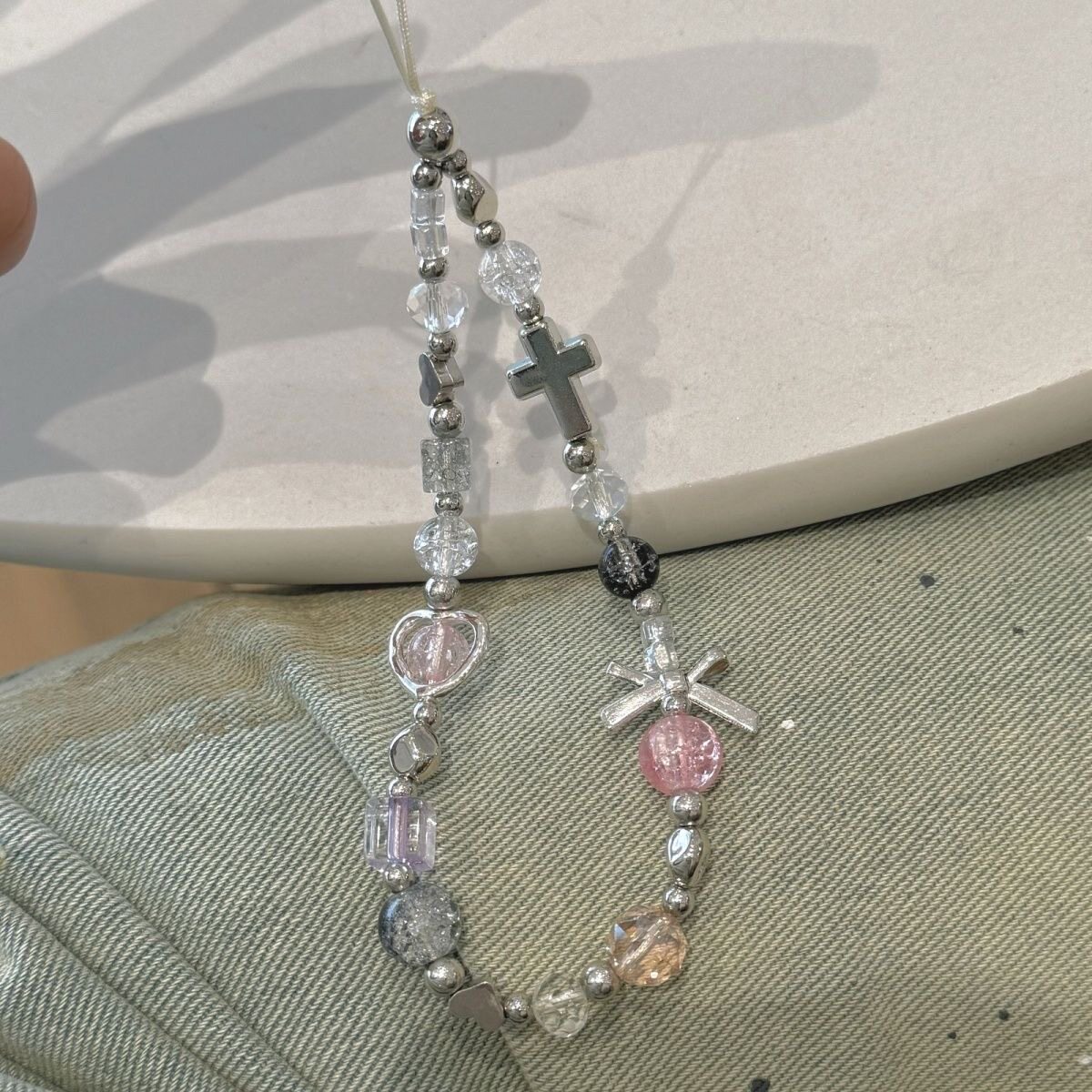 原创冷淡Y2K串珠手机链ccd挂绳少女diy串珠高颜值相机挂饰手腕挂件