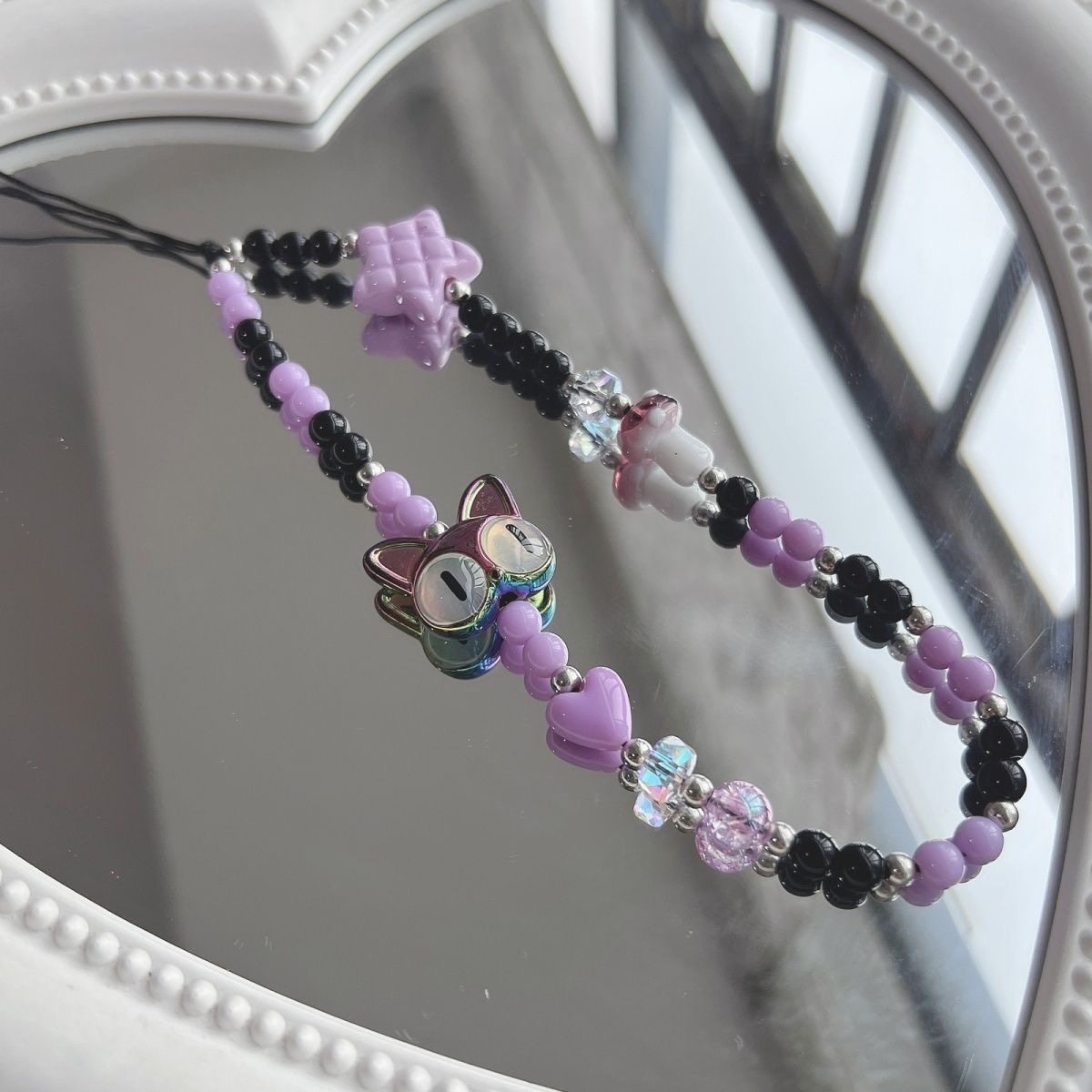 搞怪小猫咪链条新款紫色星星串珠挂件包包耳机套U盘装饰ins风ccd