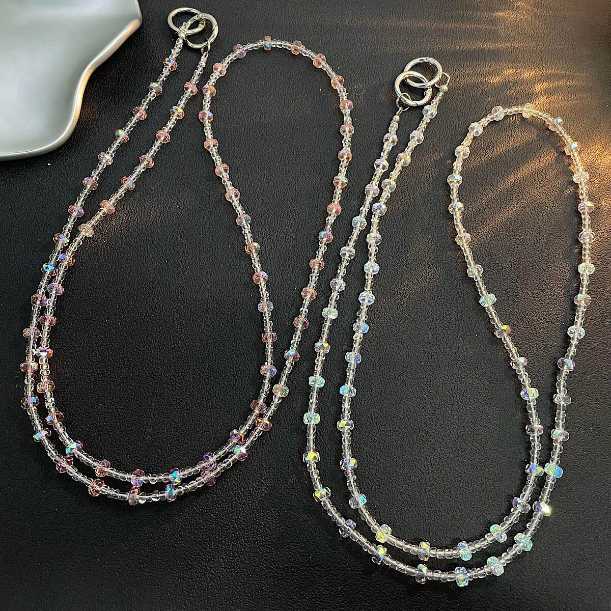 高级感水晶串珠斜挎挂脖背带链通用所有包包ccd相机斜挎链