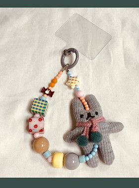 原创自制手机链ins风灰色小兔子手机壳挂绳可爱玩偶ccd相机挂件