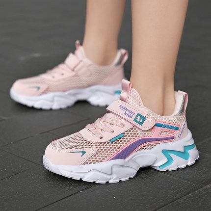 品牌女童鞋子夏季单网透气跑步鞋中大童防滑软底轻便双网运动男鞋
