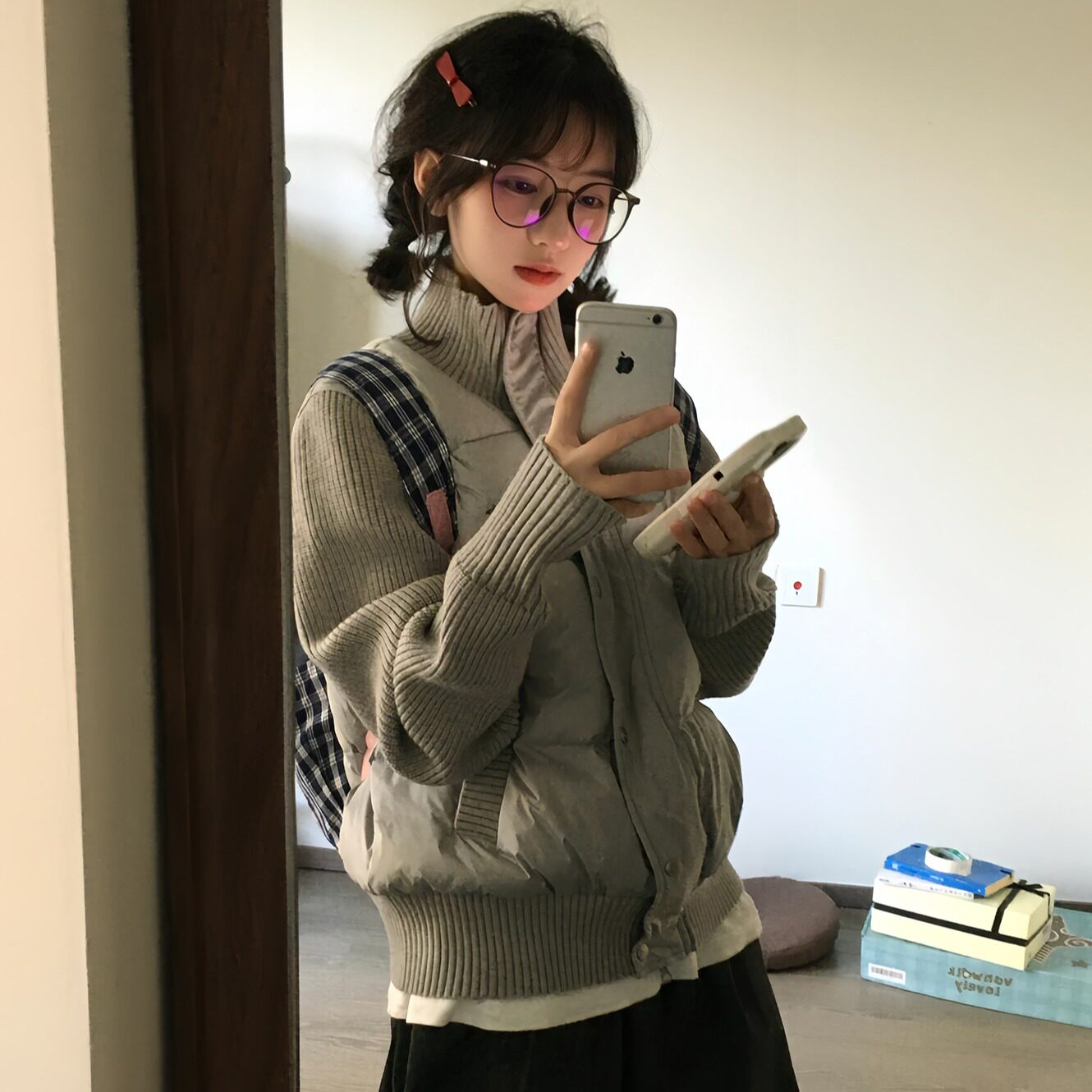 针织袖拼接轻薄棉服女2026年冬季新款修身棉衣韩系保暖厚外套棉袄