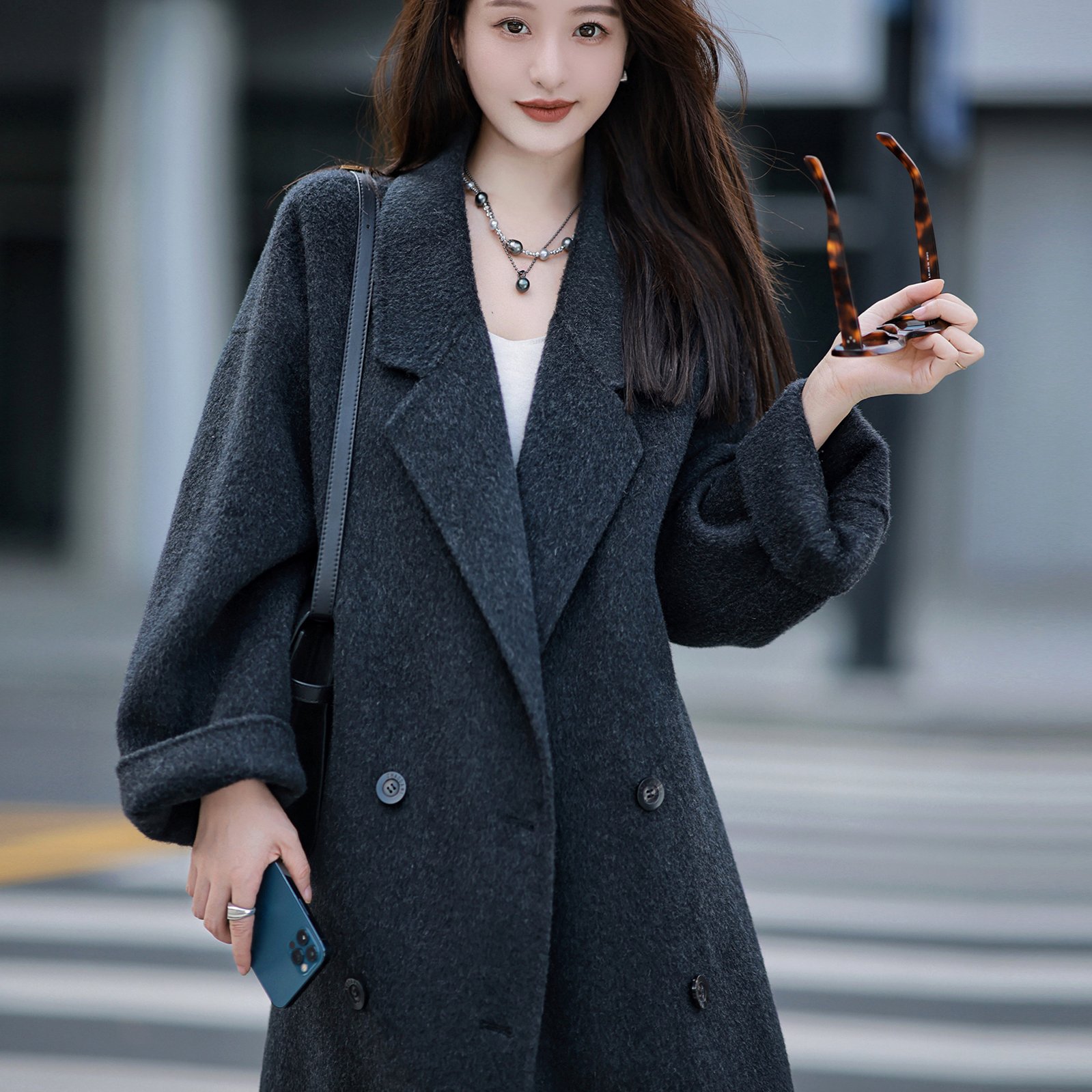 复古翻领毛呢外套女2026秋新款小个子风衣