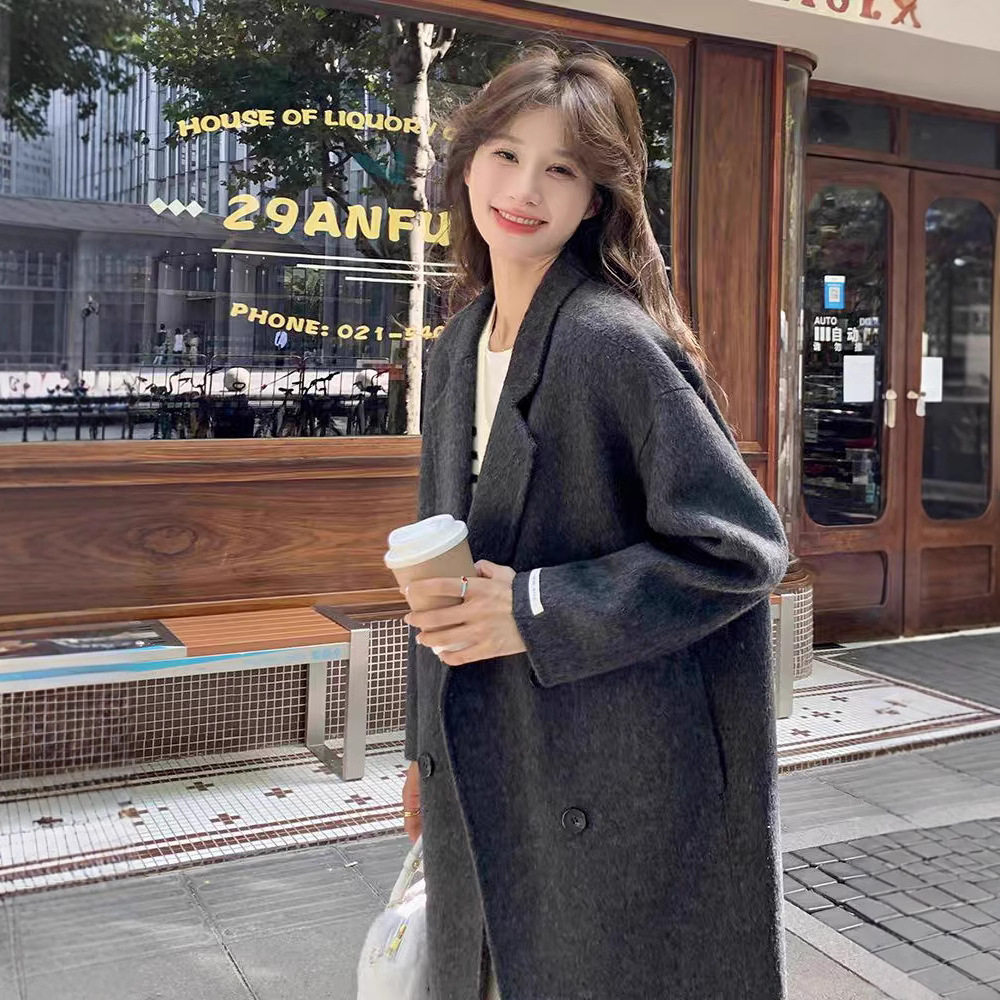 厂家直销双面羊绒大衣女长款2025秋冬新款韩版双排扣显瘦毛呢外套