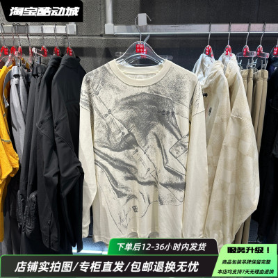 中国李宁25秋新款运动潮流男女宽松休闲满印圆领长袖T恤AHSV861