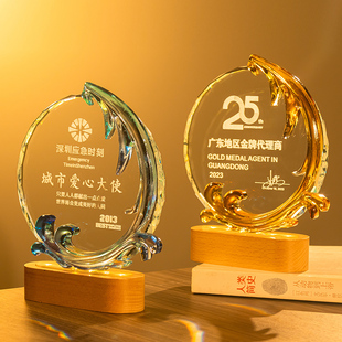 带灯光底座龙年琉璃奖杯定制花朵次慈善晚会妇女护士水晶奖杯定做
