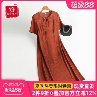 中老年香云紗真絲連衣裙女新中式 減齡桑蠶絲裙子 流蘇洋氣媽媽夏裝