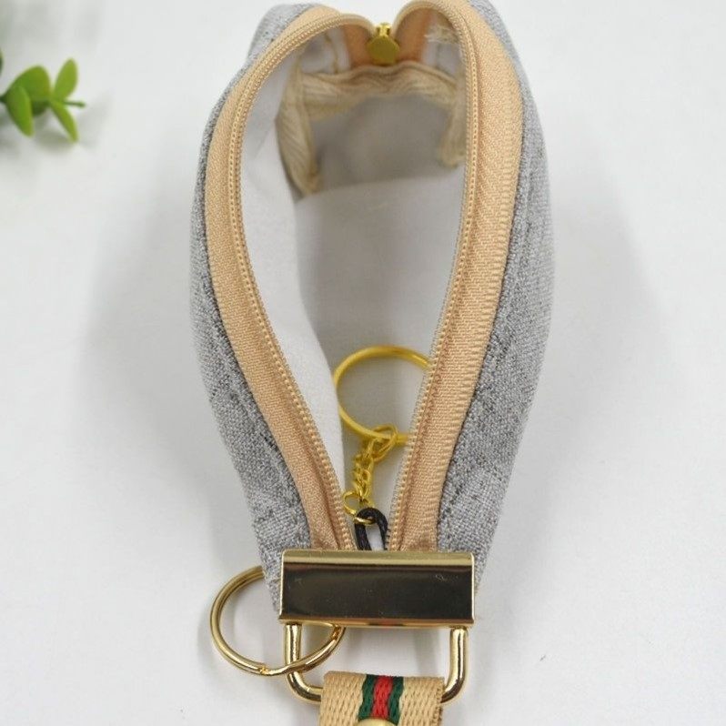 简约布艺手拿钥匙包女生可爱拉链零钱包车钥匙套日韩迷你小布包包