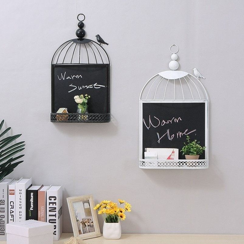 铁艺鸟笼装饰黑板收纳ins壁挂壁饰墙饰创意 田园留言板墙上置物架