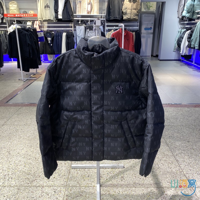 正品MLB立领老花满印休闲羽绒服