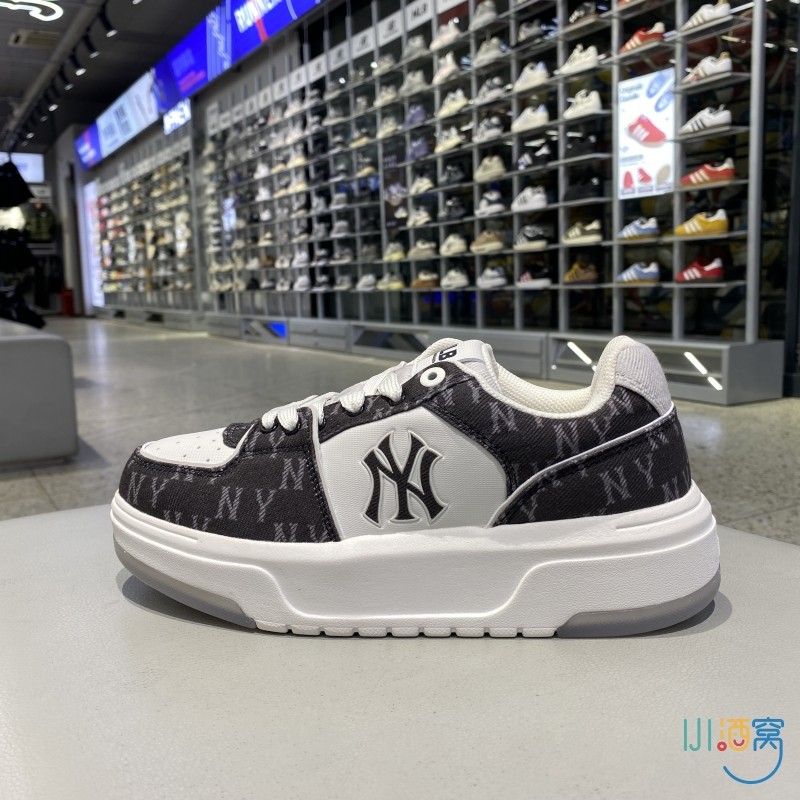 新款正品MLB复古NY老花拼接耐磨厚底低帮男女情侣运动休闲板鞋