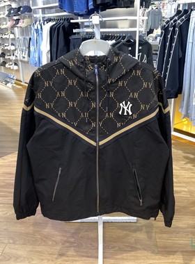正品MLB简约LOGO拼接百搭男女运动休闲连帽梭织夹克外套3AWJM0144