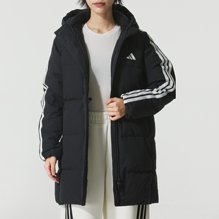 冬季ADIDAS阿迪达斯三条纹女款运动休闲连帽长款羽绒服KC2486