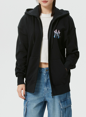 冬季新款正品MLB百搭连帽保暖男女运动休闲针织夹克外套3ATRM0161