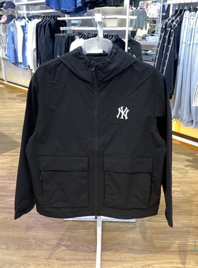 正品MLB简约LOGO时尚百搭男女运动休闲连帽梭织夹克外套3AWJB0144