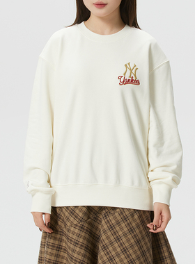 正品MLB简约字母LOGO百搭男女运动休闲圆领卫衣套头衫3AMTQ0261