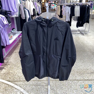 正品Adidas阿迪达斯简约百搭男运动休闲梭织连帽夹克外套JI8658