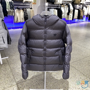 正品Adidas阿迪达斯三叶草简约防风连帽男款运动休闲棉服JX4122